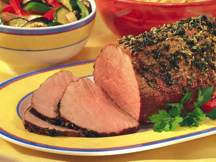 Pepper Rubbed Oven Roast Beef with Onion Purée